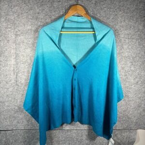 NWT Turquoise Blue Ombre Poncho Shawl Wrap Scarf‎ Sweater Knit Women's